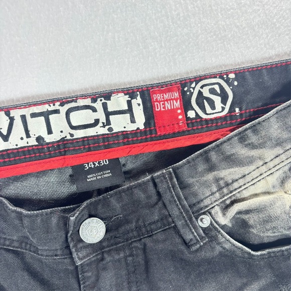 Switch Jeans Mens Thrashed Black Distressed Grunge Hip Hop Skinny Sz 34x30 - Picture 5 of 14